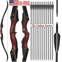 Archery Traditional Hunting 60″ Takedown Recurve Bow Set Wooden Longbow 30-50lbs