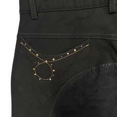Ovation Black Horse-Riding Breeches Pants, Size 28R, Full Seat Rhinestones Studs