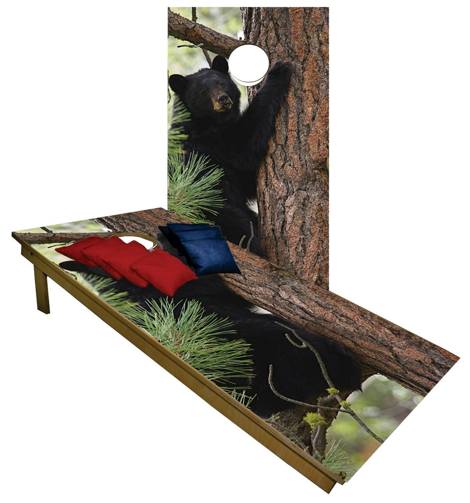 BLACK BEAR CUB Cornhole Boards BEANBAG TOSS GAME w Bags Grizzly Bear Set