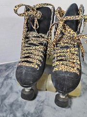 Moxi Panther Black Suede Quad Roller Skates Leopard Clear Wheels W/ Wrench