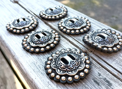 Jeremiah Watt Horse Shoe Conchos 1 3/4″ and 2″ Black Spotted Rosettes LOT OF 6