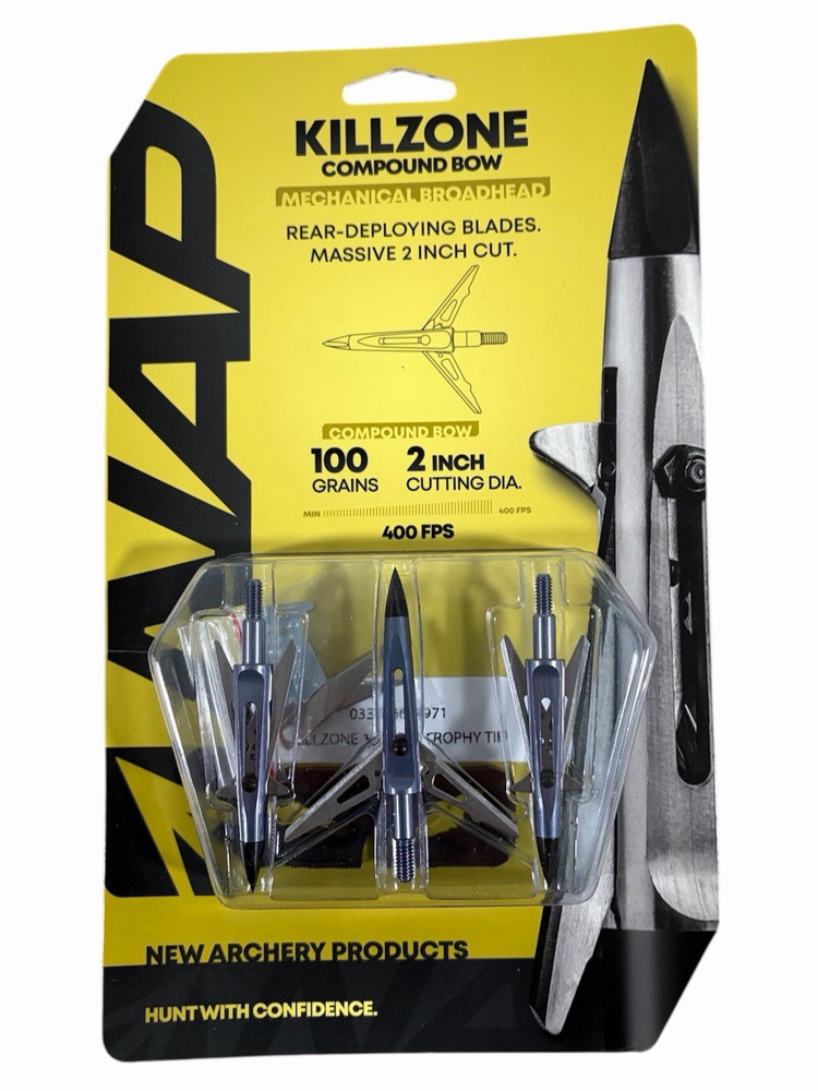 NAP Killzone Mechanical Broadhead 2 Blades 100 Grains 2” Cutting Diameter 3 Pack