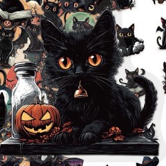 30Pcs Random Gothic Dark Kitty Black Cat PET Transparent Halloween Sticker