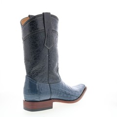 Los Altos Square Toe Caiman Belly Boot Mens Blue Wide Cowboy Western Boots