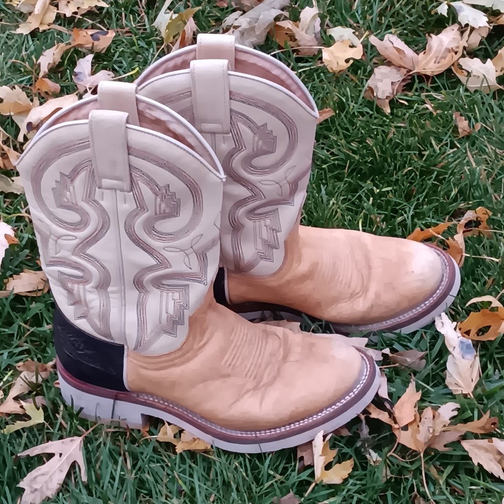 ROPER Western Boots 7 JK Brown Leather Two Tone Embroidered Made in Spain