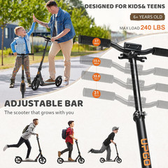 UPGO Kick Scooter for Ages 6+, Kids, Teens & Adults 240 LB Max Load Foldable 8In
