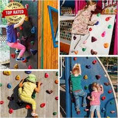 32 Rock Climbing Holds for Kids and Adults, Multi Size Colorful Plastic Wall Gri