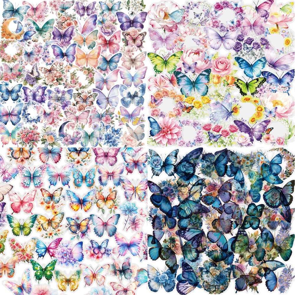 200pcs PET Butterfly Stickers for Water Bottles, Waterproof Transparent Holog…