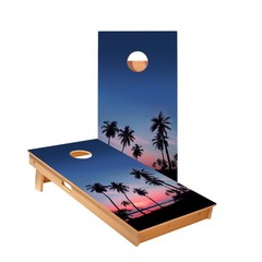 Cornhole Boards Skips Palm Tree Sunset Outdoor Lawn Game Set Collapsible