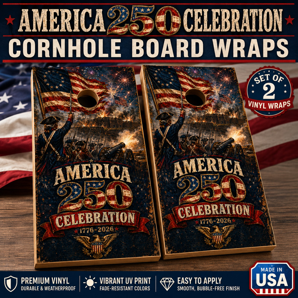 America 250 Cornhole Board Wraps 1776 2026 Patriotic Flag Decal Set