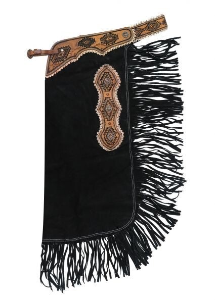 Western CHINKS Black SUEDE Leather with Navajo Tooling