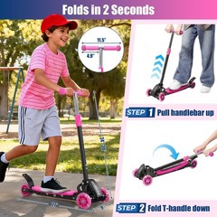 3 Wheel Scooter for Kids Ages 3-12, LED Light-Up Kids Kick Scooter–Portabl