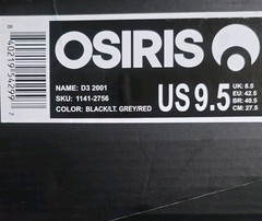 Osiris D3 2001 Black Light Grey Red Reflective Mens 9.5 Skate Shoe 1141-2756