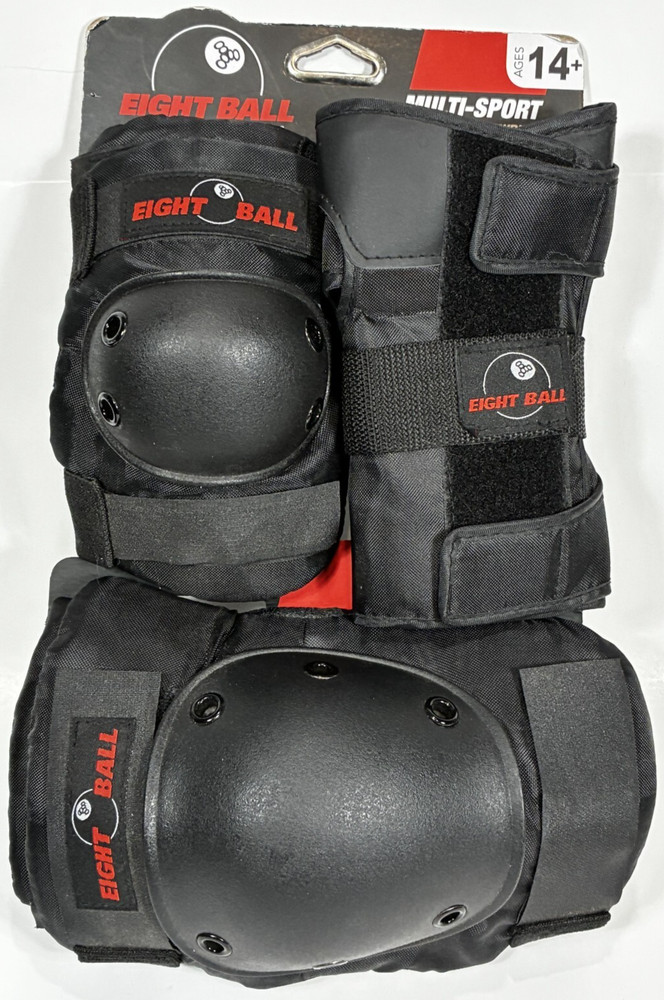 Eight Ball Pad Set 3pk Black New 14+ Teen Bike Knee Wrist Elbow Tough New