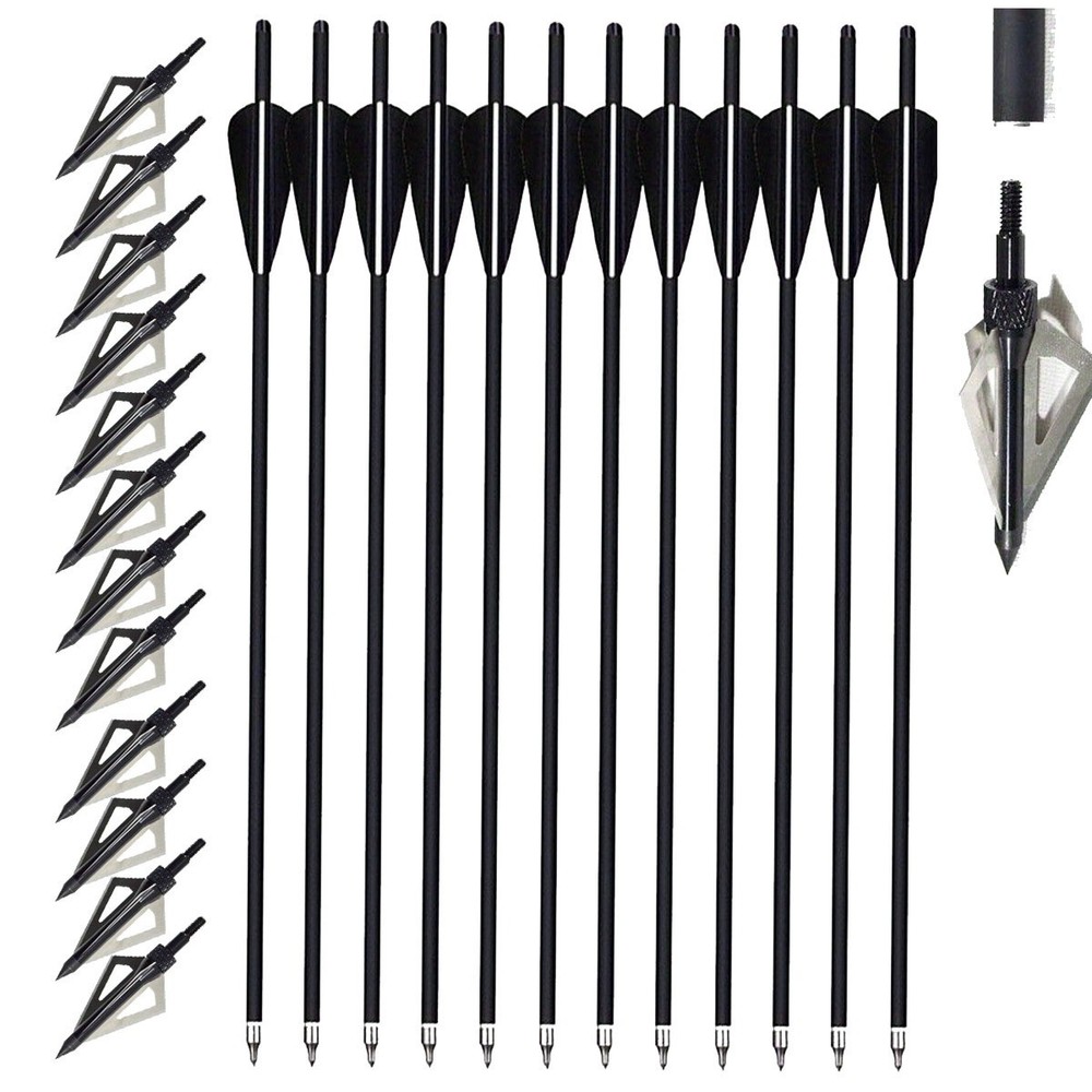 12Pcs 20″ Archery Carbon Crossbow Bolts arrows With 12Pcs 100 grain Broadheads
