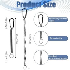 6 PCS Black Fishing Lanyards, Heavy Duty Retractable Coiled Lanyard Spring Co…