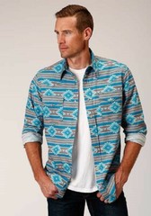 Roper Men’s Turquoise orange SANTA FE AZTEC PRINT WESTERN SHIRT Size M L XL 3XL