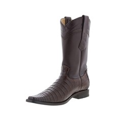 Los Altos Square Toe Caiman Belly Boot Mens Brown Wide Cowboy Western Boots