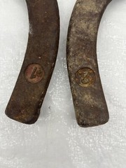 Pair of 2 Antique Vintage Pitching Horseshoes Marked 1 & 2 front & D back