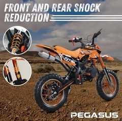 PEGASUS™ 49cc 2-Stroke Mini Motorcycle Orange Off-Road Tires, F/R Shock, Durable