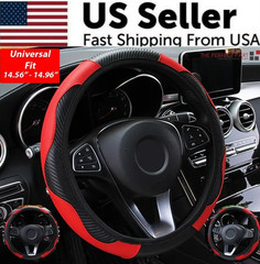 Sporty Car Steering Wheel Cover Red Black Leather Anti-slip For Carbon Fiber Goo