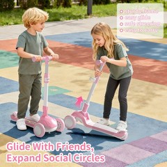 Commugo Kids 3 Wheel Scooter for Ages 3-10 Years Girls/Boys,Toddler Scooter,Pink