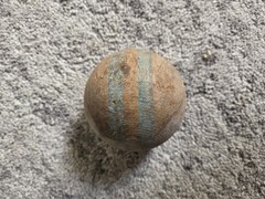 Vintage Wooden Croquet/Skee/ Bocce Ball With 2 Blue Stripes About 3.5″