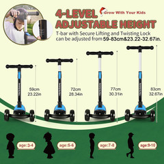 Kick Scooter for Kids Ages 3-10, 3-Wheel Folding Scooter with Adjustable Height,