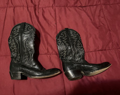 Dan Post Black Western Cowboy Boots Pointed Toe Tall Shaft Gray Stitching Sz 8