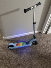 Kids Electric Scooter Blue Rainbow Deck LED Lights Adjustable Folding