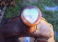 SIMCO Western Show / Parade Saddle- 15″ -SILVER HEARTS- Tooled Design -STUNNING!