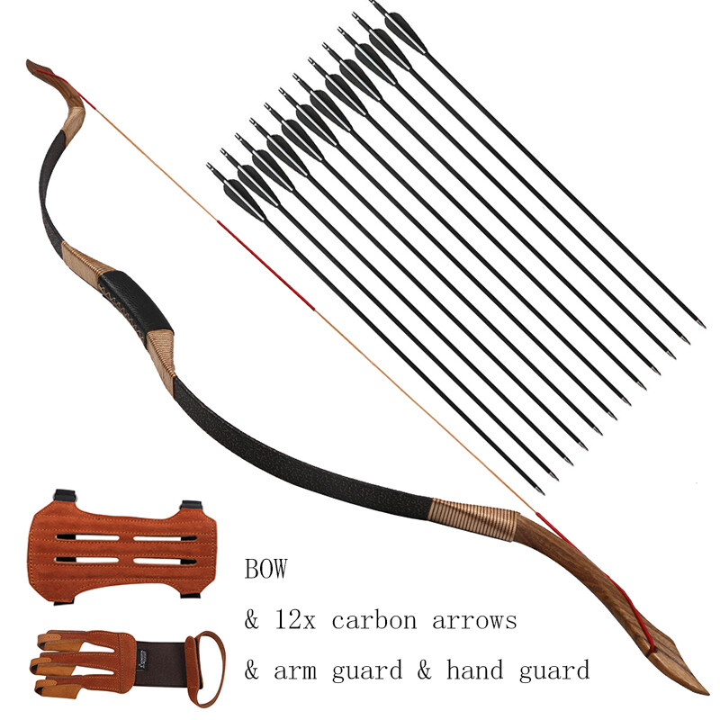 Archery Traditional Recurve Bow Longbow Mongolian Horsebow & 12x Arrows Hunting