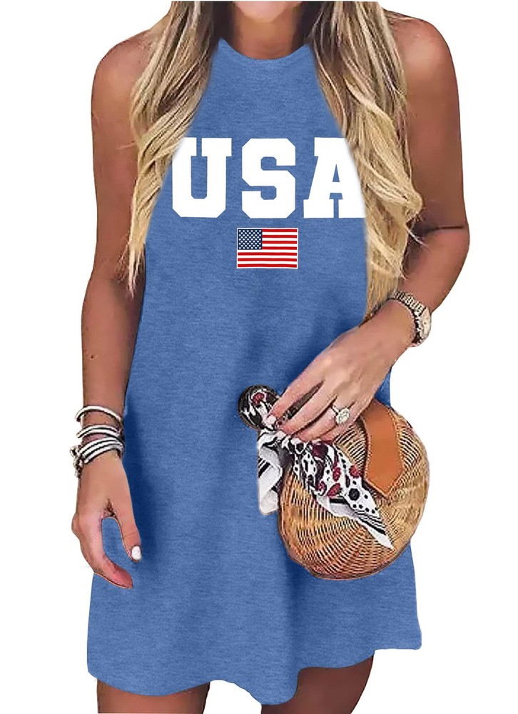 Vvnty American Flag Tank Dress Women 4Th Of July Shirts Sleeveless Patriotic