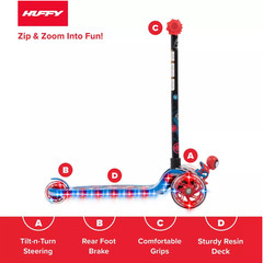 Huffy Kids Kick Scooter LED Spidey His Amazing Friends 3-Wheel Tilt