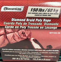 5/16″ x 50′ Diamond Braid Polypropylene Rope Black with Green Blue Red Marine
