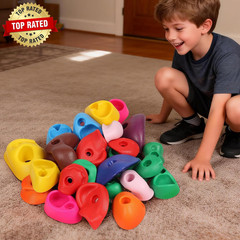 32 Rock Climbing Holds for Kids and Adults, Multi Size Colorful Plastic Wall Gri