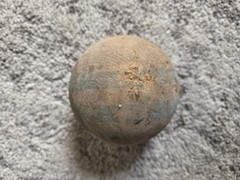Vintage Wooden Croquet/Skee/ Bocce Ball With 2 Blue Stripes About 3.5″
