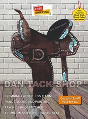 Western Barrel Leather Horse Racing Saddle with Tack Set Free shipping