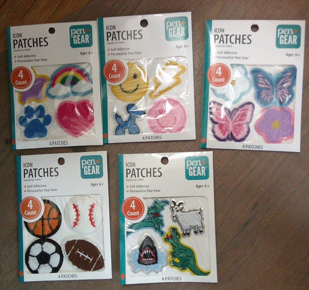 NEW LOT Icon fuzzy self adhesive sticker patches dinos sports flowers butterfly