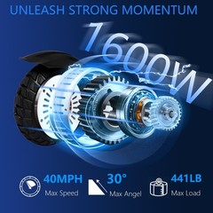 11» 1600W Foldable Electric Scooter for Adults & Teens, 40MPH Commute E-Scooter