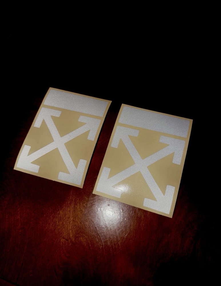 2x “Off White” sticker decal in Reflective White Grey