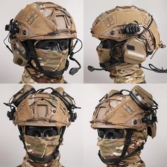 Tactical Helmet with Headset,Adjustable Cover Medium, TAN