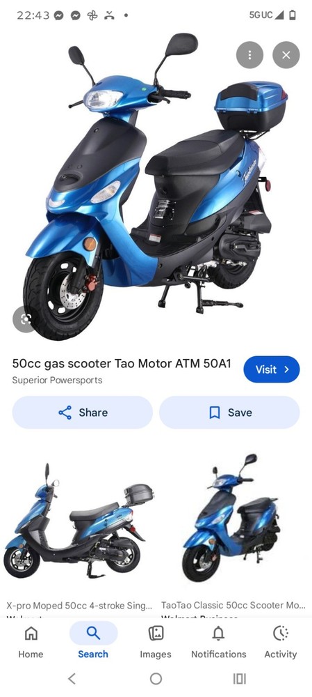 TaoTao ATM50-A1 50cc 4-Stroke Motor Scooter Blue/Black needs ign box