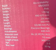 Micro Mini Deluxe Scooter Swiss-Designed, Pink Ages 2-5 NEW