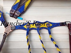 Western Tack Set Horse | Blue With Yellow Braided Tack Set