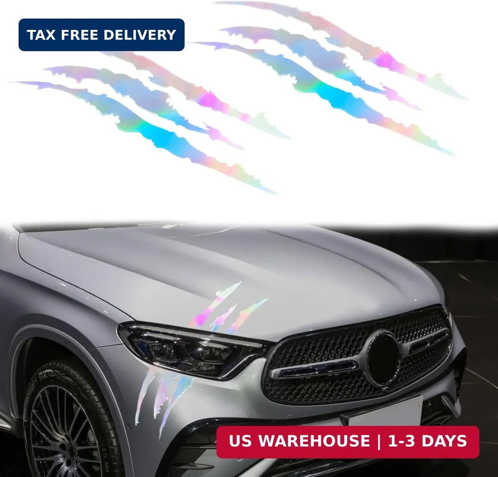 2PCS Reflective Monster Claw Sticker-with Scratch Marks Light Bumper Sticker Wat