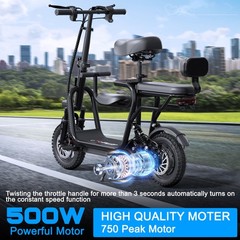 EILLEO Electric Scooter W/ Seat 48V for Adult 500W Max Motor 17.4MPH 20 Miles
