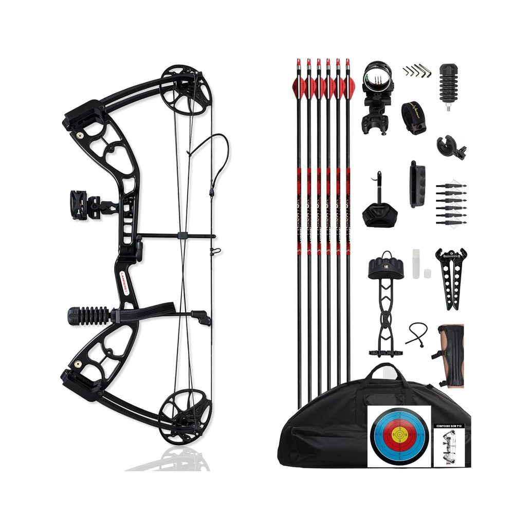 Lanneret P10 Compound Bow and Archery Sets，0-70 lbs. Black