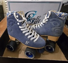 Candi Girl CARLIN Brushed Suede Electric Blue Quad Roller Skates, Size 6 Derby