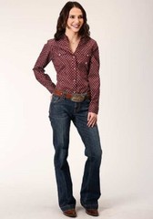 Women’s Roper WINE OPEN V-NECK WESTERN SHIRT w/ Snaps Size XS S M L 1X 2X 3X